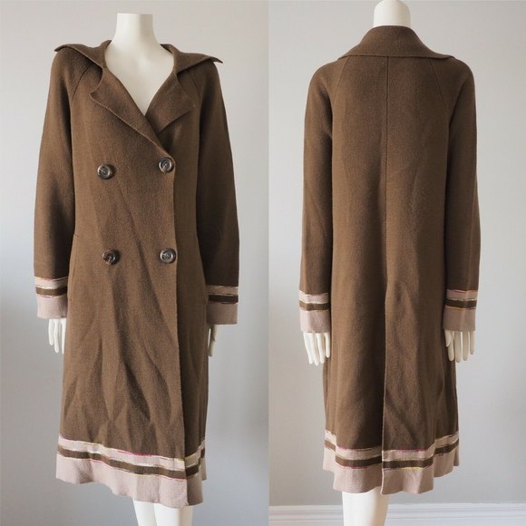 M MISSONI ITALY Long Brown Double Breasted Merino Wool Cardigan Coat Jacket 8 - Picture 3 of 12